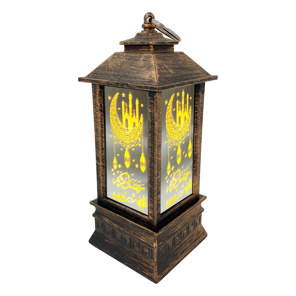 Eid Metal Lantern with Lights Bronze 8x8x20cm