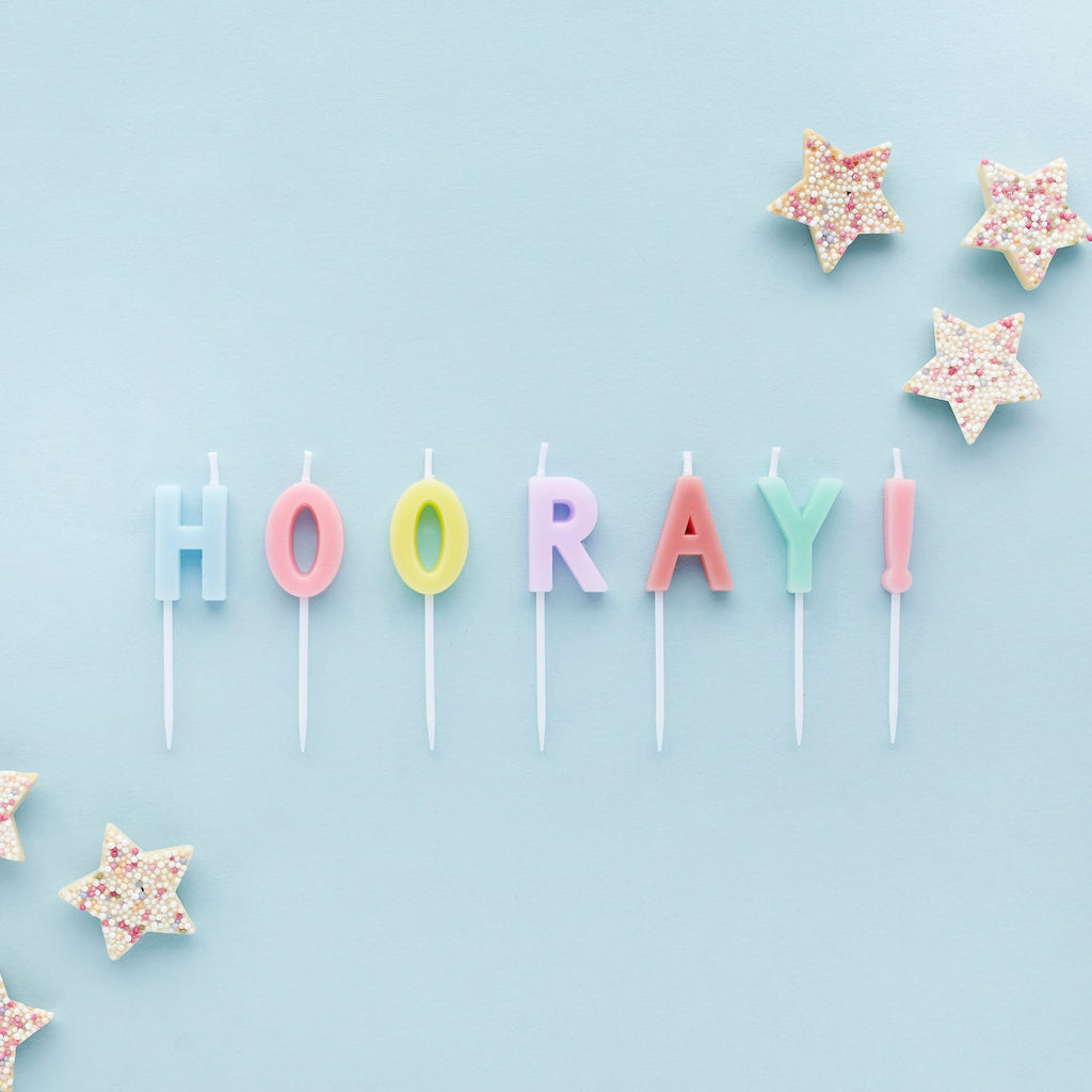 Pastel 'Hooray' Candles