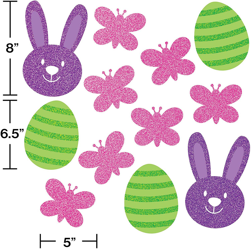 Easter & Spring Colorful Bunnies Asstd Glitter Cutouts 12pcs