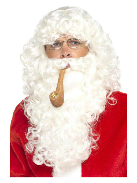 Deluxe Santa Dress Up Kit White with Wig, Beard, Glasses & Pipe