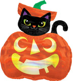 Cat & Pumpkin Iridescent Holo Supershape Balloon